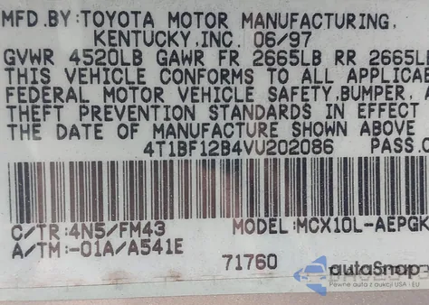 1997 Toyota Avalon Xls из США, поврежденный, VIN 4T1BF12B4VU202086